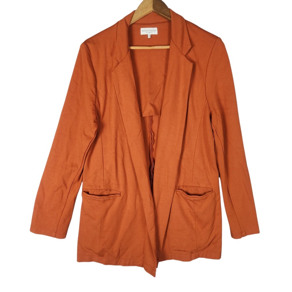 Ripley Rader Blazer Size‎ 2 Small Rust Orange Open Front Ponte Knit Pocket